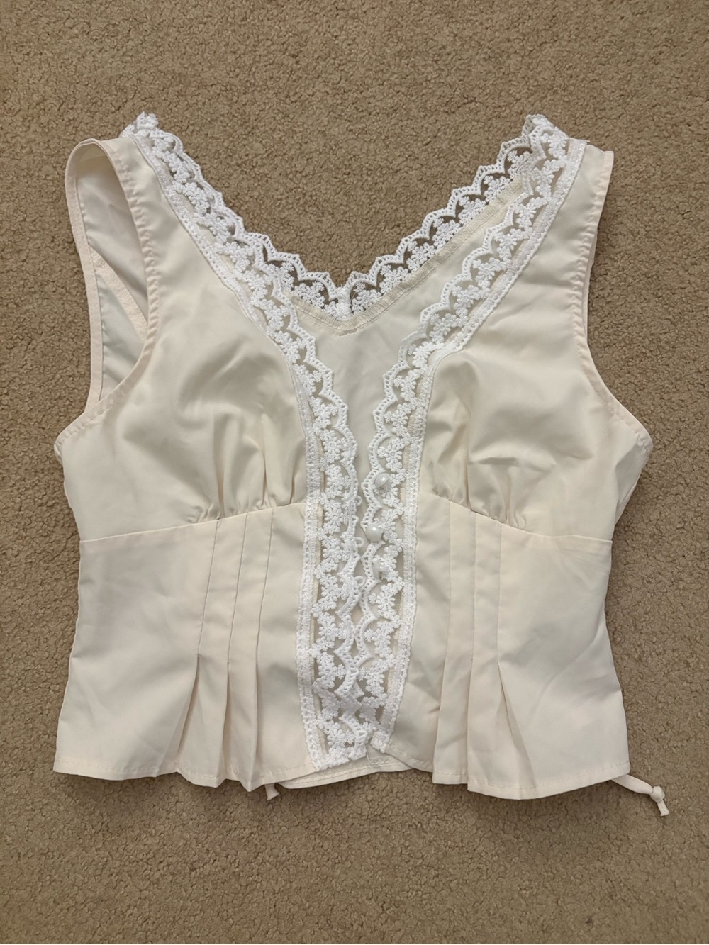 Cream Lace Trim V-neck Tank Top
